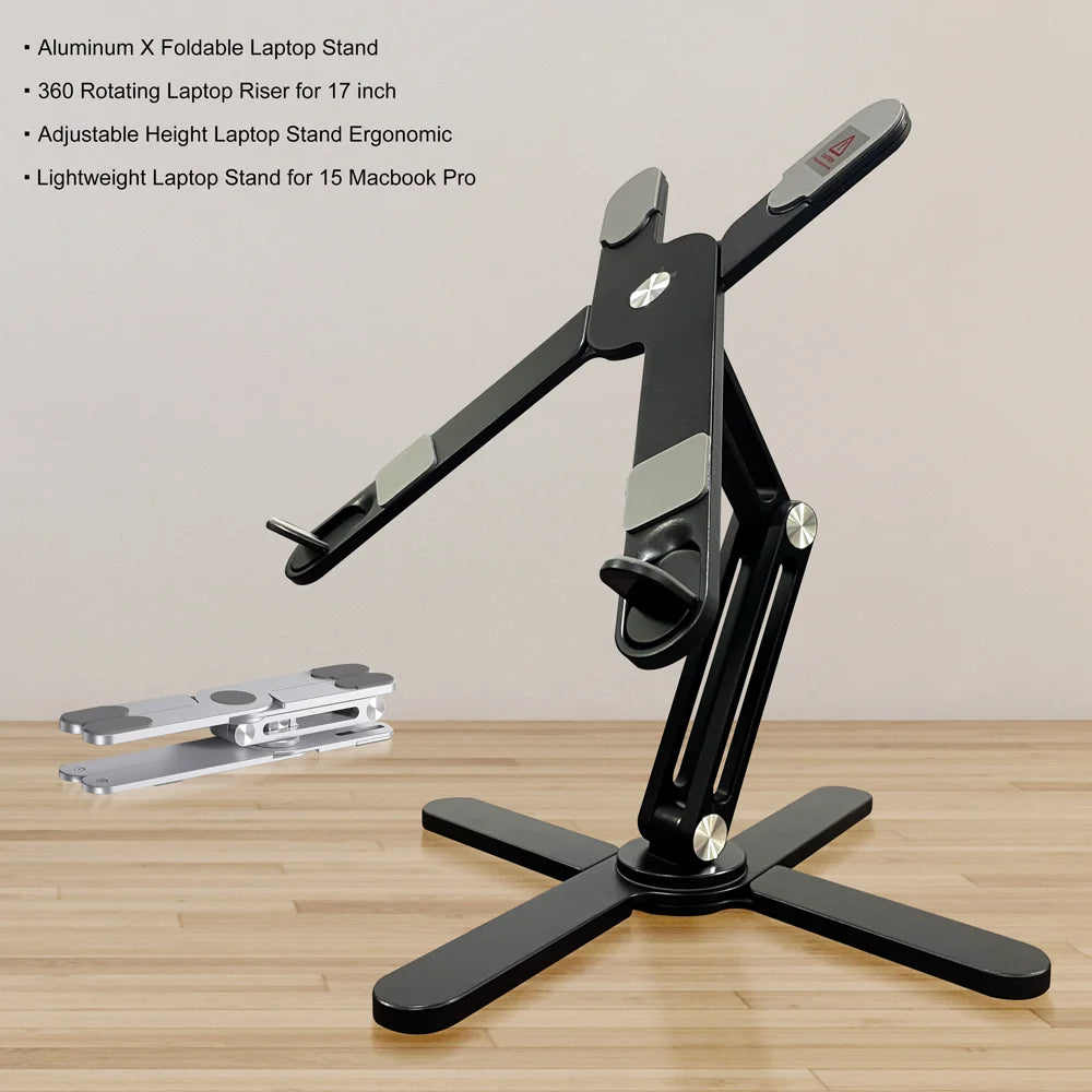 N86 Aluminum X Foldable Laptop Stand 360 Rotating Laptop Riser for Lightweight Laptop Stand for 13 to 17 Inch Macbook Pro-0